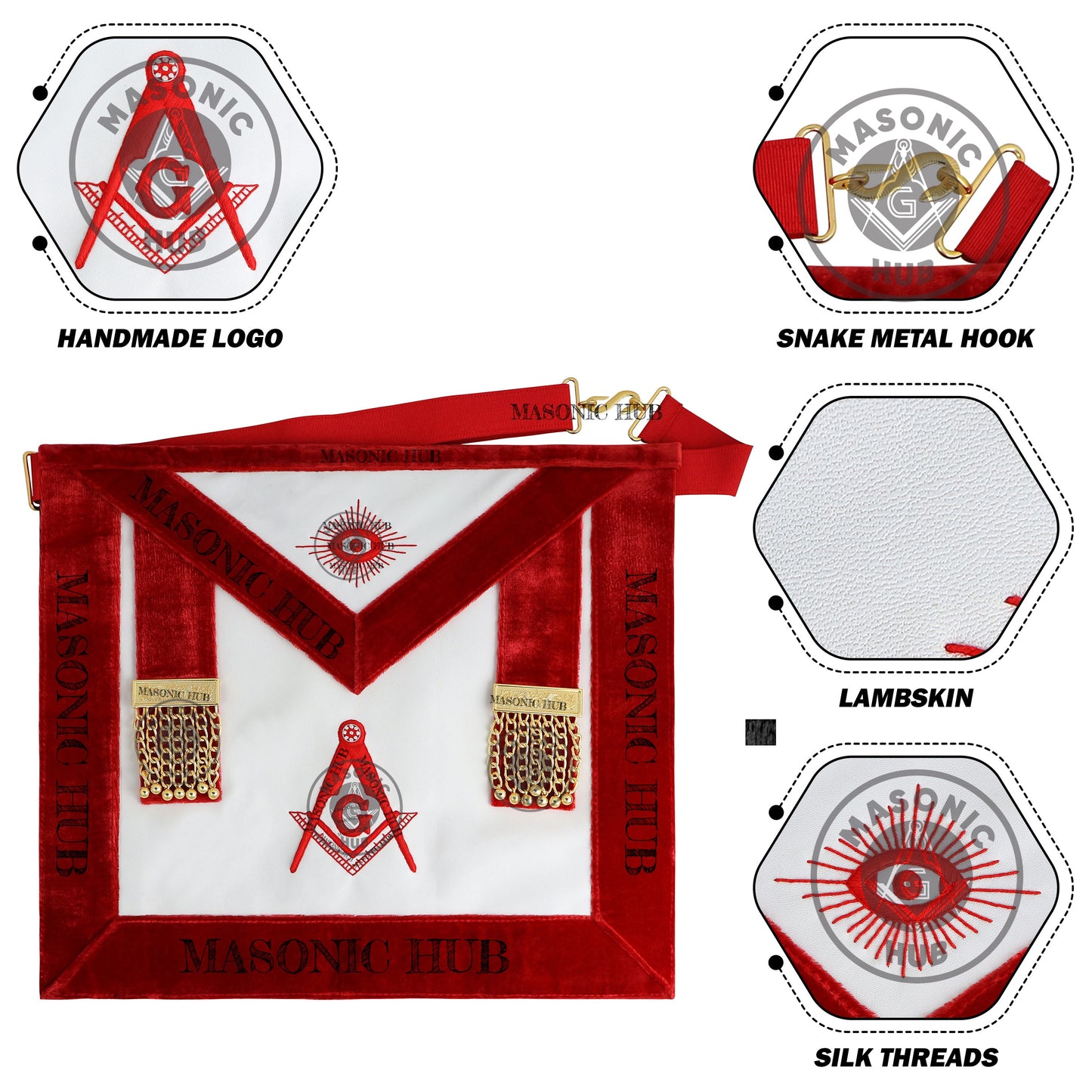 Scottish Rite Master Mason Apron - Red Velvet Masonic Regalia with Gold Bullion Tassels & All-Seeing Eye Freemason Ceremony Apron