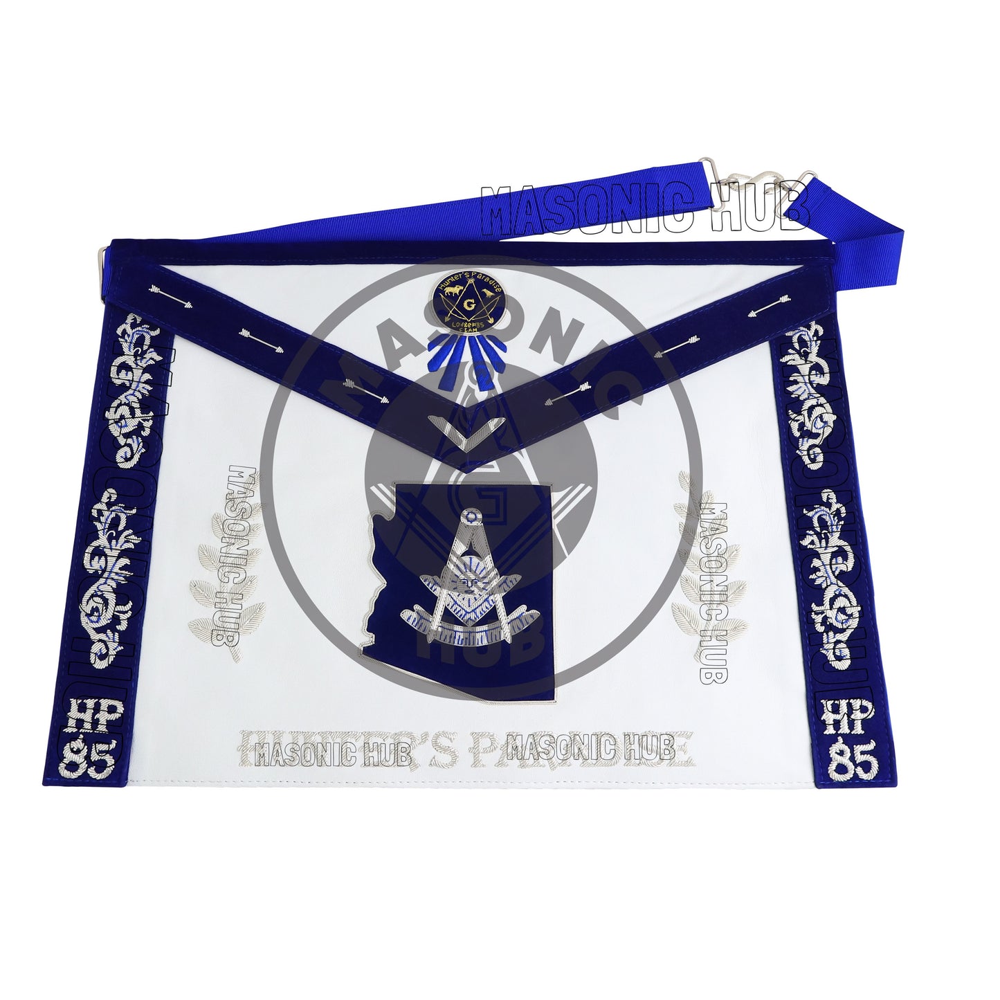 Custom Past Master Masonic Apron – Personalized with Your Lodge Name, Logo, and Artwork | Hand-Embroidered Blue Lodge Regalia