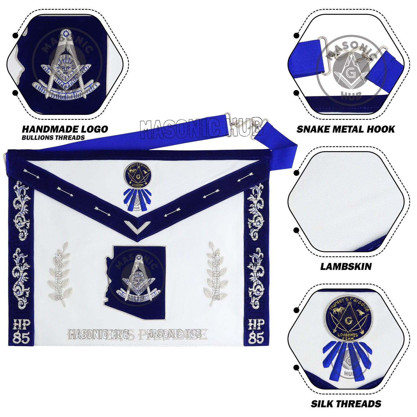 Custom Past Master Masonic Apron – Personalized with Your Lodge Name, Logo, and Artwork | Hand-Embroidered Blue Lodge Regalia