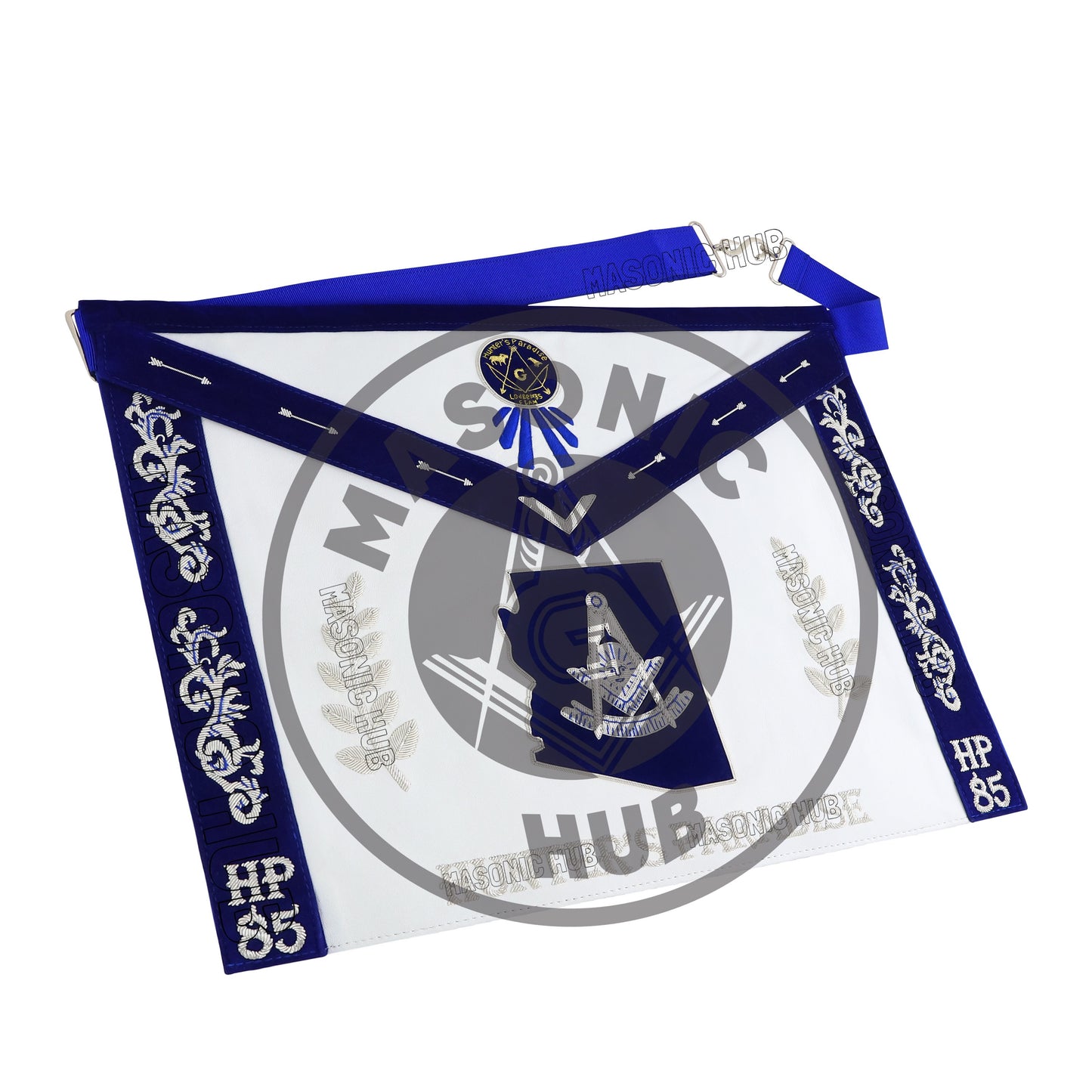 Custom Past Master Masonic Apron – Personalized with Your Lodge Name, Logo, and Artwork | Hand-Embroidered Blue Lodge Regalia