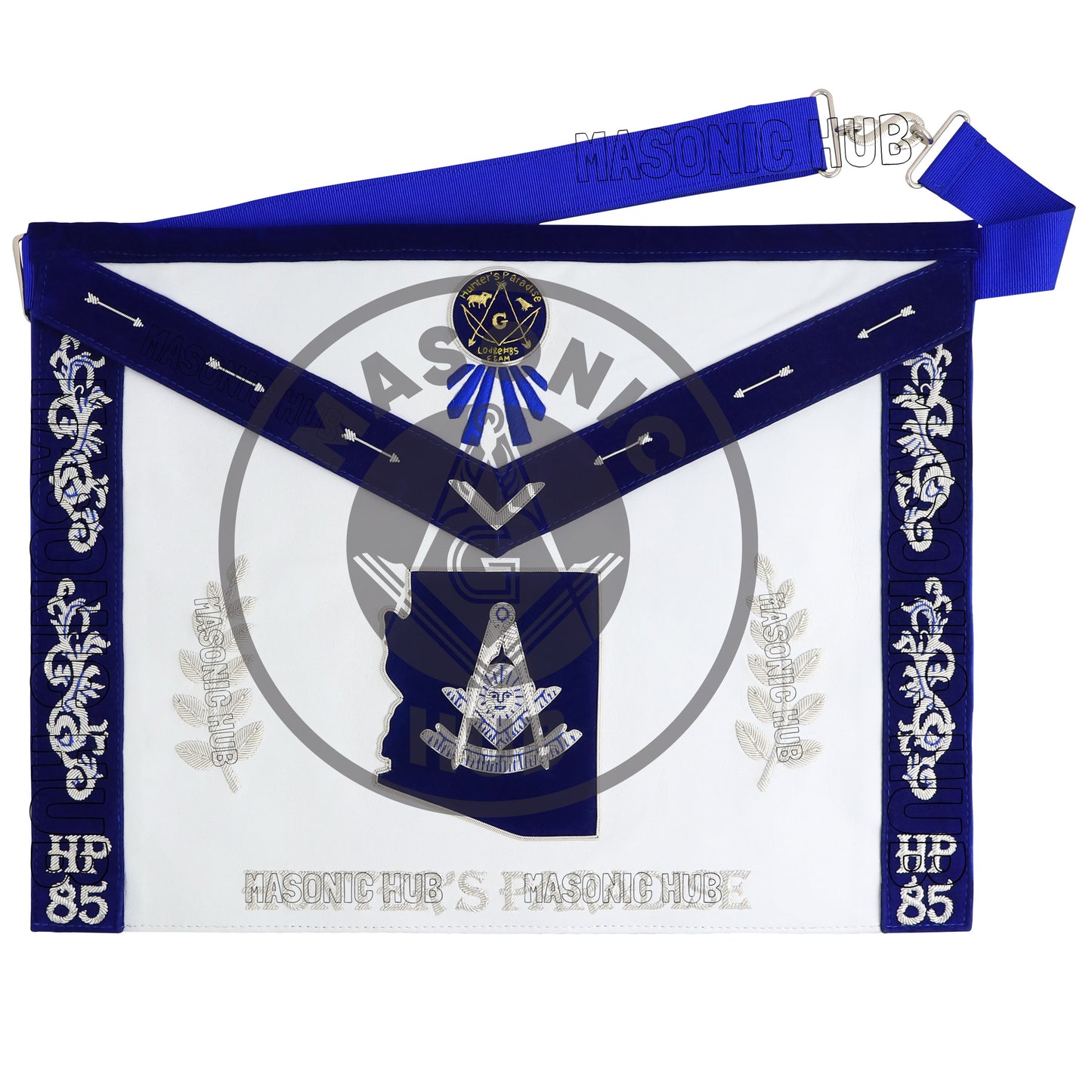 Custom Past Master Masonic Apron – Personalized with Your Lodge Name, Logo, and Artwork | Hand-Embroidered Blue Lodge Regalia