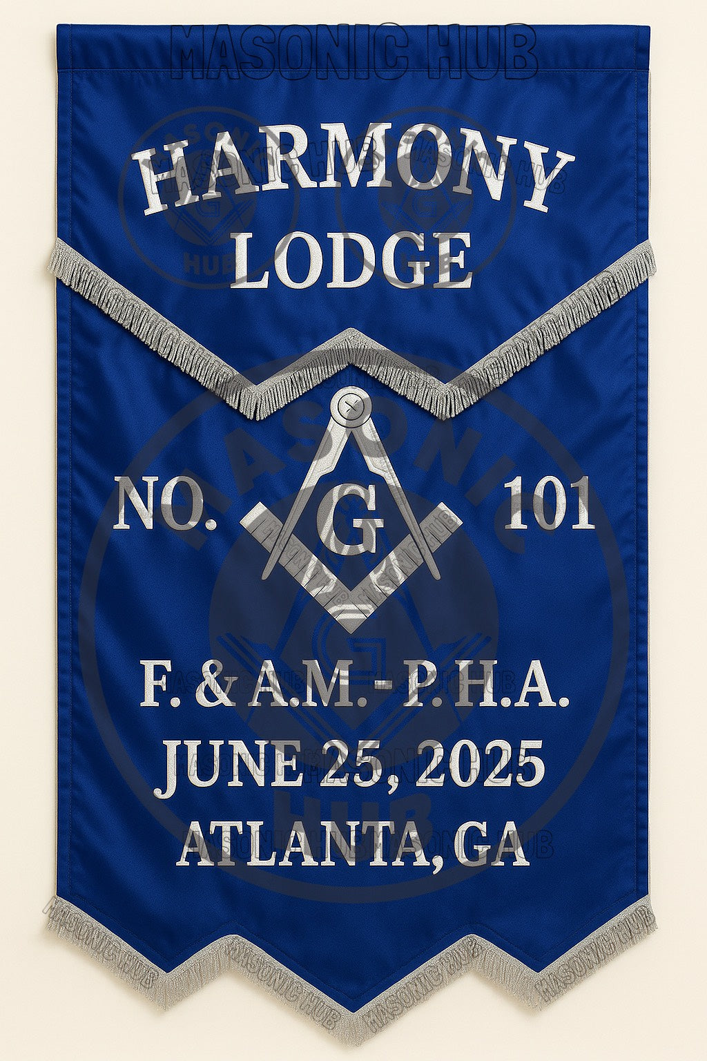 Personalized Handcrafted Master Mason Blue Lodge Banner – Custom Embroidered with Lodge Info, Square & Compass Emblem