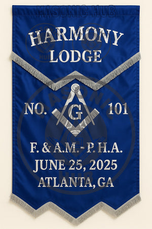 Personalized Handcrafted Master Mason Blue Lodge Banner – Custom Embroidered with Lodge Info, Square & Compass Emblem Masonic Hub