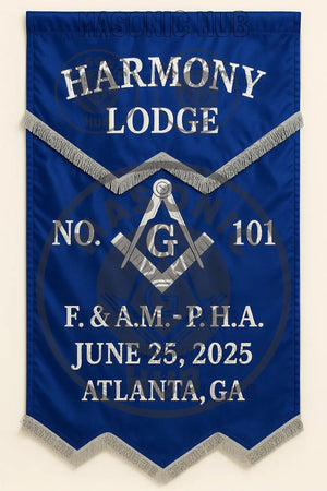 Personalized Handcrafted Master Mason Blue Lodge Banner – Custom Embroidered with Lodge Info, Square & Compass Emblem Masonic Hub
