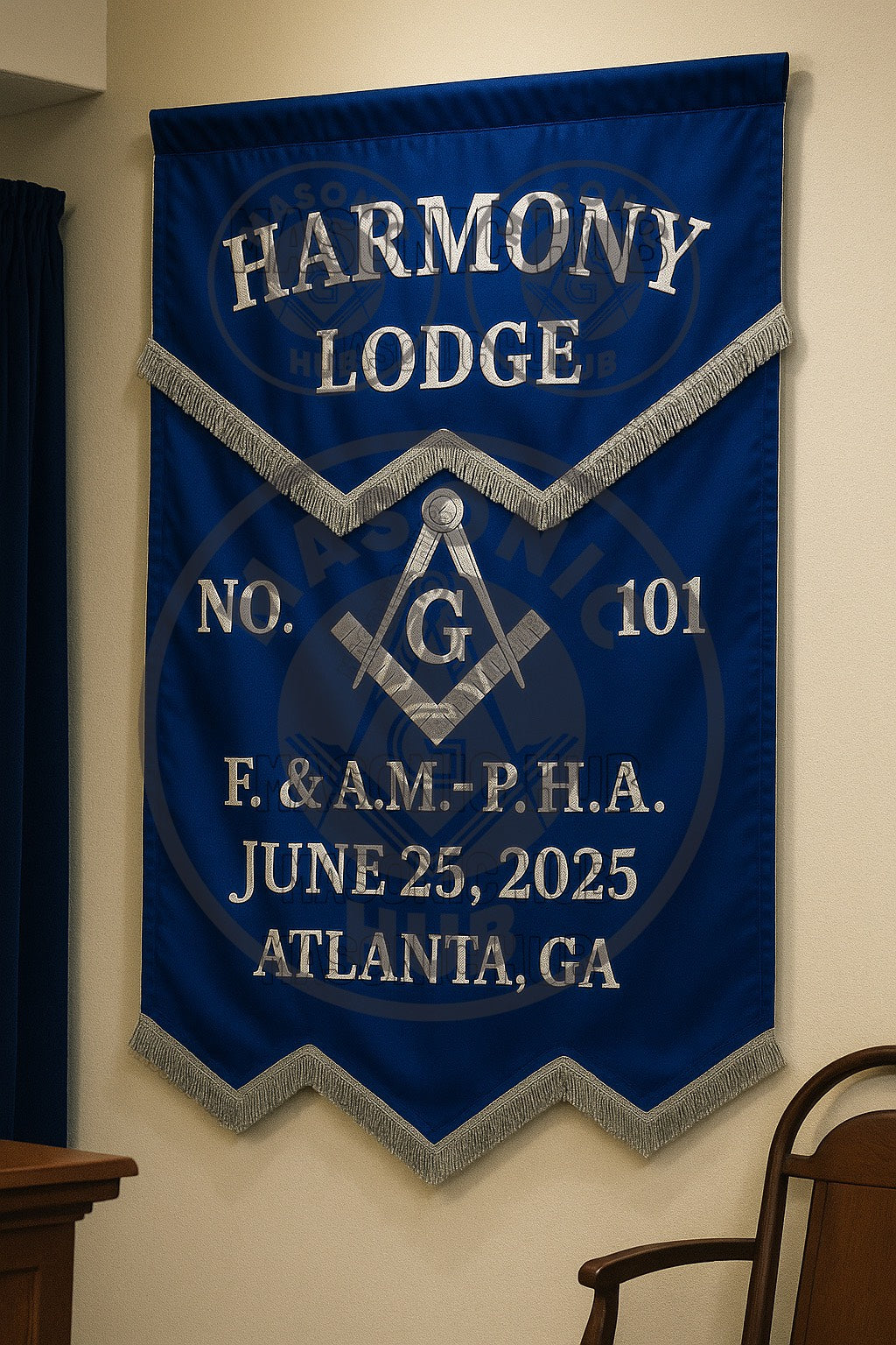 Personalized Handcrafted Master Mason Blue Lodge Banner – Custom Embroidered with Lodge Info, Square & Compass Emblem