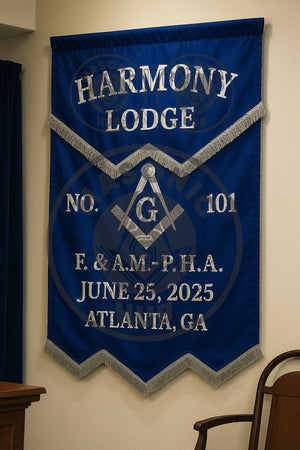Personalized Handcrafted Master Mason Blue Lodge Banner – Custom Embroidered with Lodge Info, Square & Compass Emblem Masonic Hub