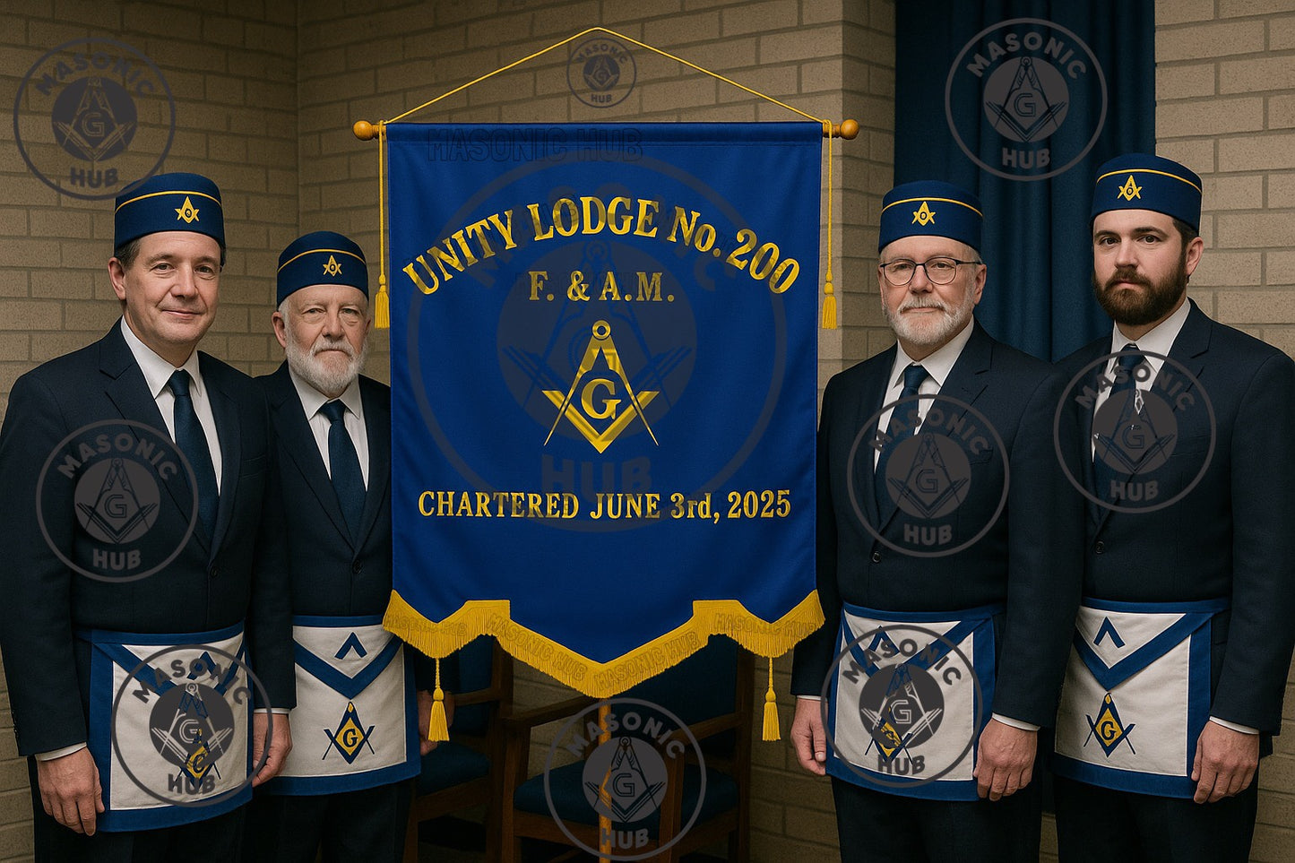 Personalized Handcrafted Master Mason Blue Lodge Banner – Custom Embroidered with Lodge Info, Square & Compass Emblem