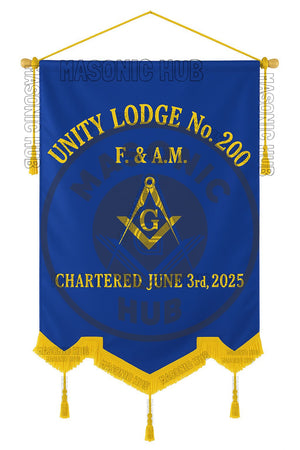 Personalized Handcrafted Master Mason Blue Lodge Banner – Custom Embroidered with Lodge Info, Square & Compass Emblem Masonic Hub