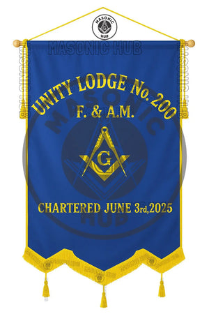 Personalized Handcrafted Master Mason Blue Lodge Banner – Custom Embroidered with Lodge Info, Square & Compass Emblem Masonic Hub
