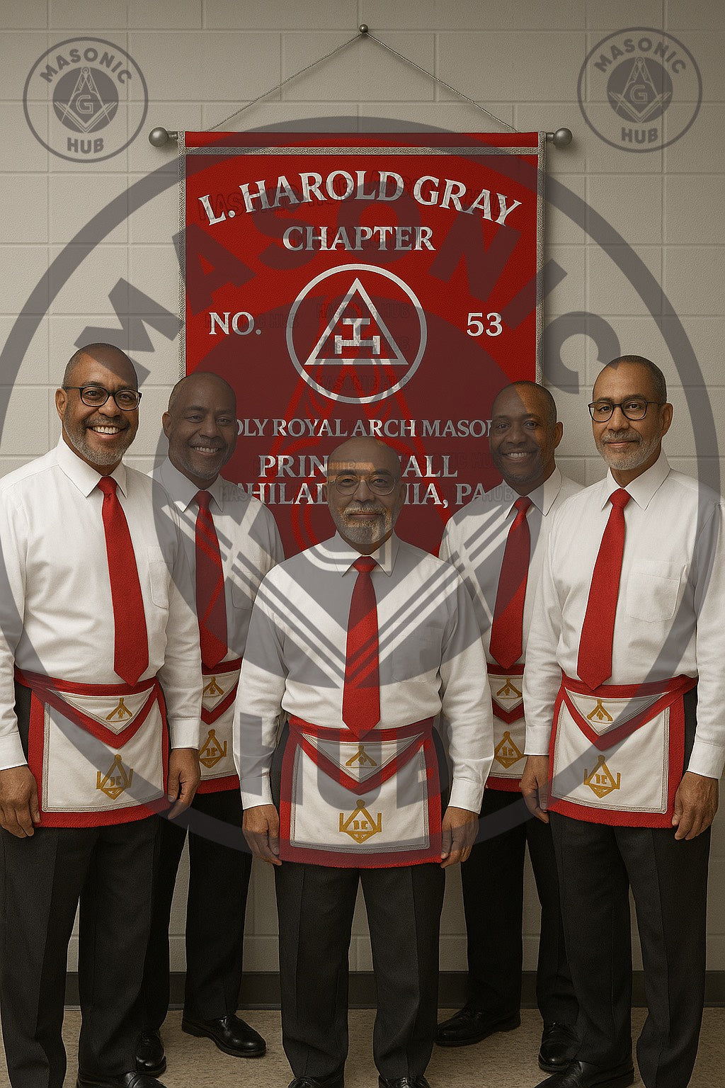 Custom Masonic Royal Arch Chapter Banner with Hand Made Emblem – Red Fabric, Silver Fringe & Hanging Tassels – Prince Hall Chapter Design