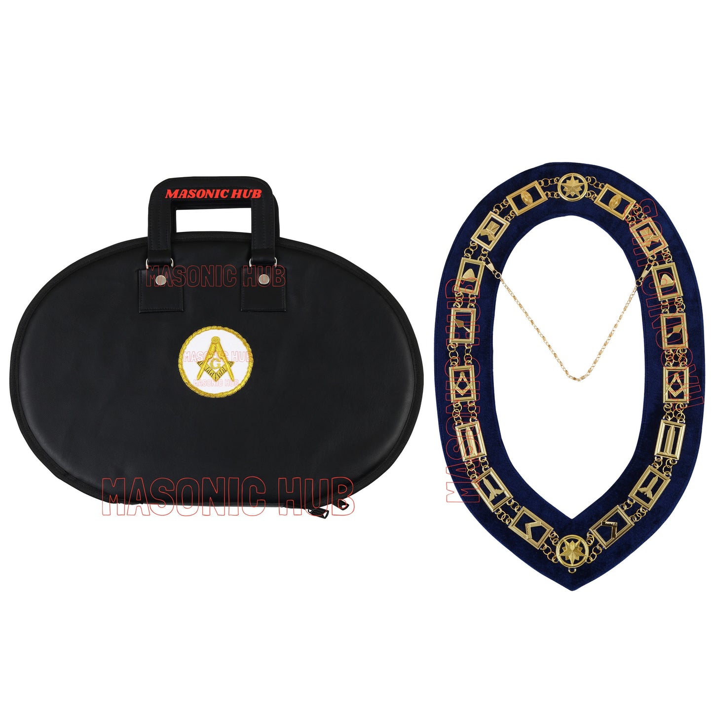 Masonic Square & Compass Chain Collar Case Soft Padded Lining + Hand Made Logo
