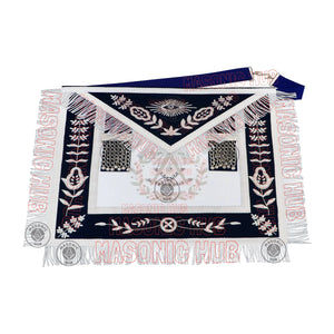 Past Master Masonic Apron – Lambskin with Silver Bullion Embroidery – Navy Blue Velvet & Mylar Fringe – Handmade Freemason Regalia Masonic Hub