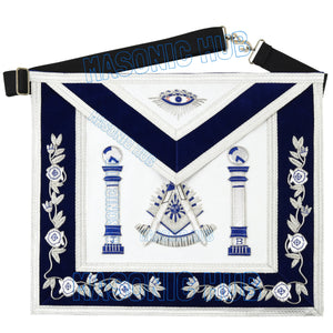 Masonic Past Master Mason Sheep Leather Apron – Handmade Bullion Embroidered | 100% Lambskin with Royal Blue Velvet Masonic Hub