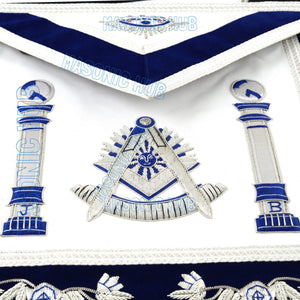 Masonic Past Master Mason Sheep Leather Apron – Handmade Bullion Embroidered | 100% Lambskin with Royal Blue Velvet Masonic Hub