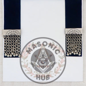 Past Master Masonic Apron – Lambskin with Silver Bullion Embroidery – Navy Blue Velvet & Mylar Fringe – Handmade Freemason Regalia Masonic Hub