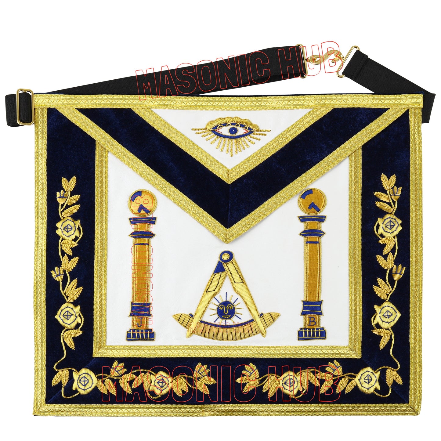 Masonic Past Master Mason 100% Lambskin Apron – Handmade & Gold Bullion Embroidered