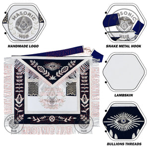 Past Master Masonic Apron – Lambskin with Silver Bullion Embroidery – Navy Blue Velvet & Mylar Fringe – Handmade Freemason Regalia Masonic Hub