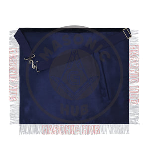 Past Master Masonic Apron – Lambskin with Silver Bullion Embroidery – Navy Blue Velvet & Mylar Fringe – Handmade Freemason Regalia Masonic Hub