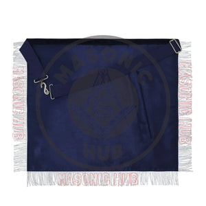 Past Master Masonic Apron – Lambskin with Silver Bullion Embroidery – Navy Blue Velvet & Mylar Fringe – Handmade Freemason Regalia Masonic Hub