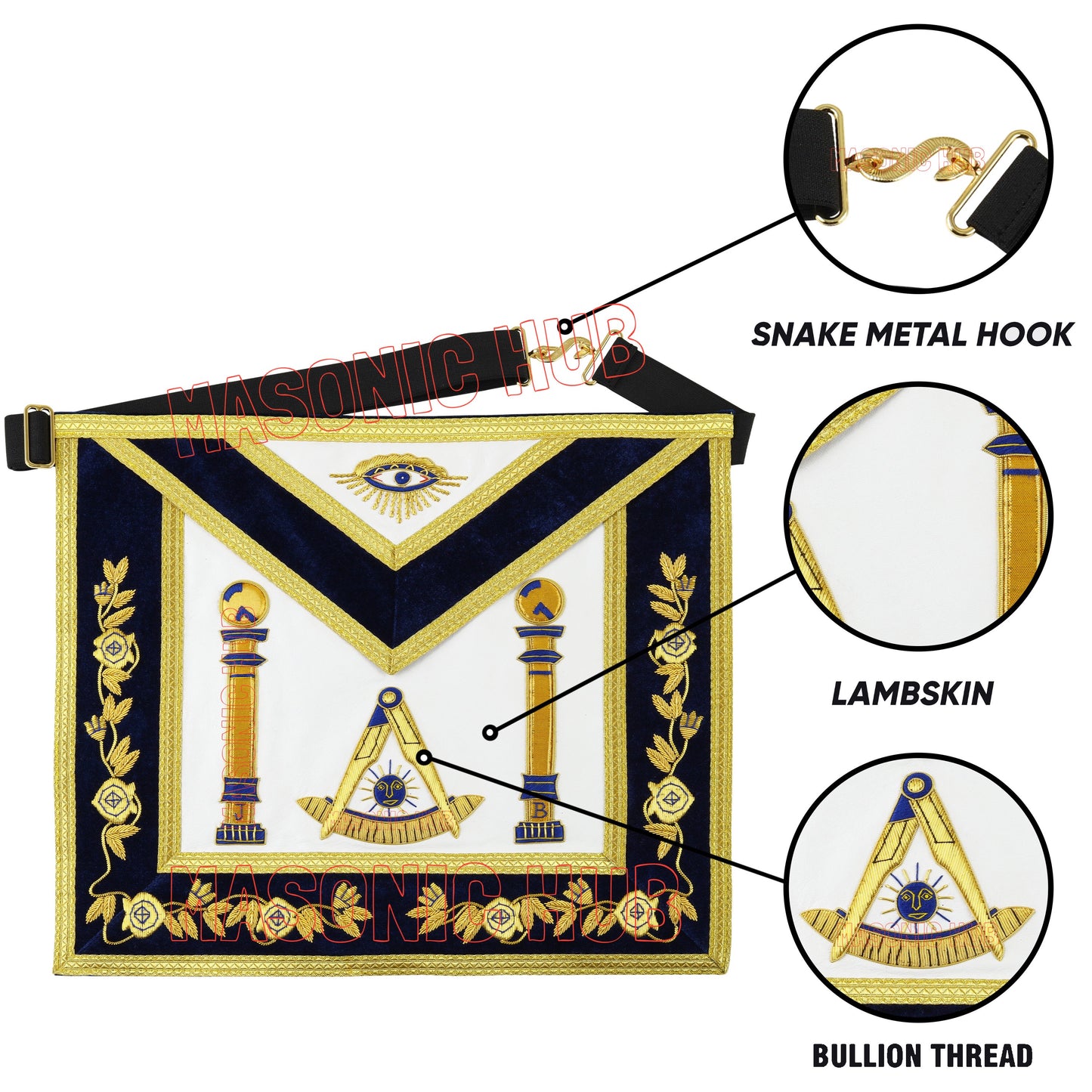 Masonic Past Master Mason 100% Lambskin Apron – Handmade & Gold Bullion Embroidered