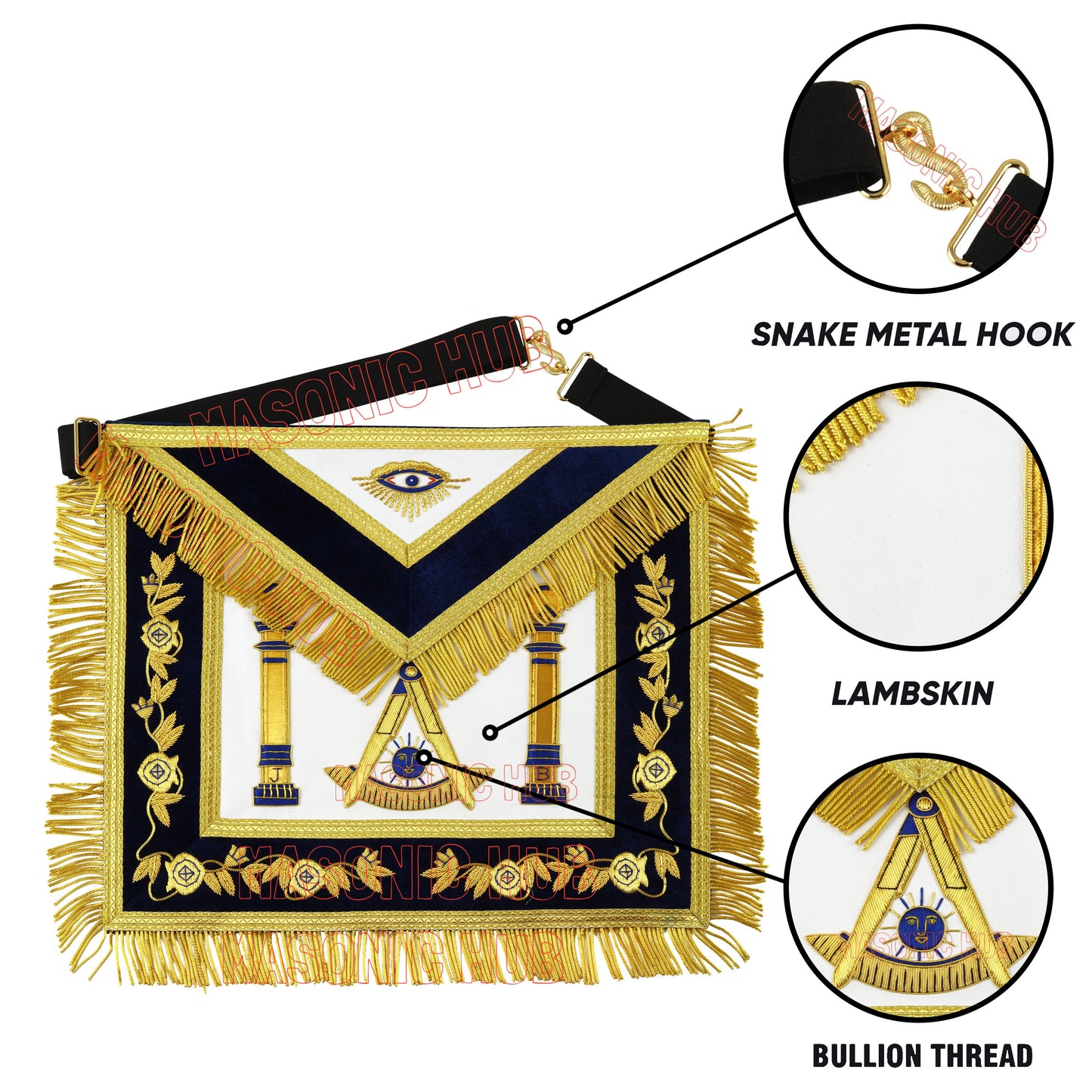 Deluxe Gold Bullion Past Master Mason 100% Lambskin Apron – Handmade & Embroidered