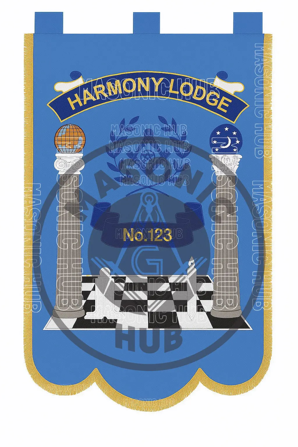 Custom Masonic Master Mason Blue Lodge Machine Embroidery Banner Gold Fringe Masonic Hub