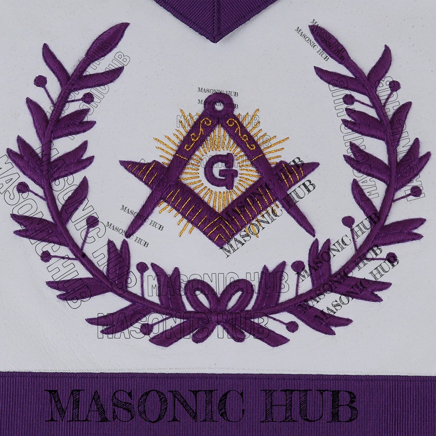 Master Mason Lambskin Apron with G Logo, Radiant Sunburst, and Laurel Wreath