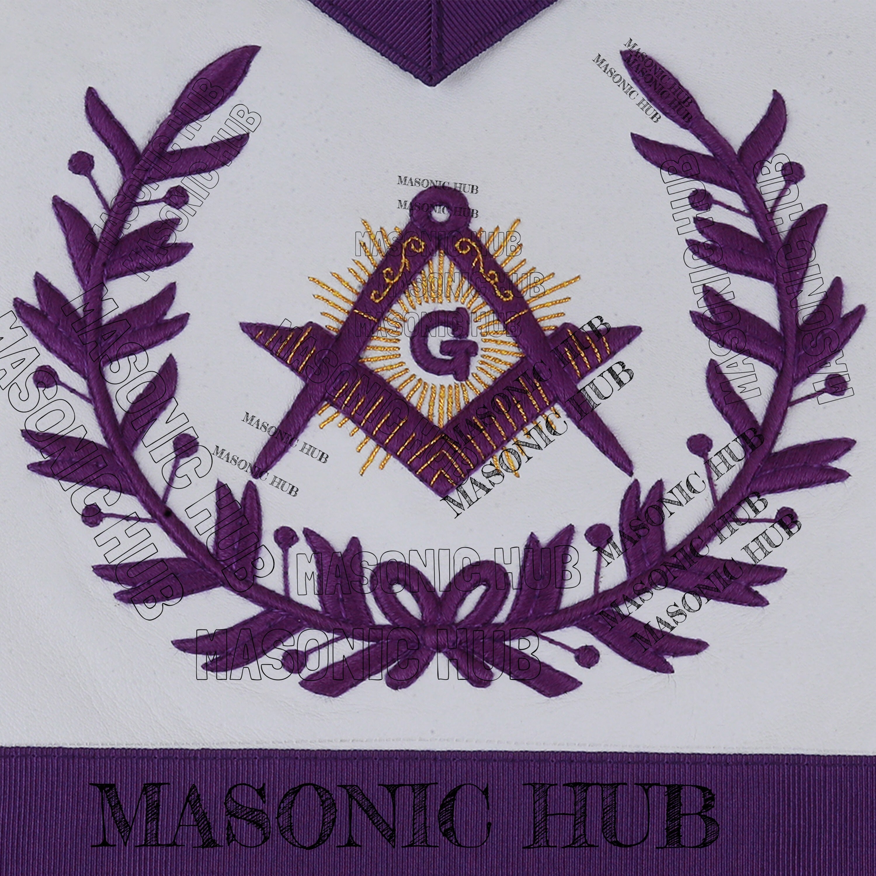 Master Mason Lambskin Apron with G Logo, Radiant Sunburst, and Laurel Wreath My Store