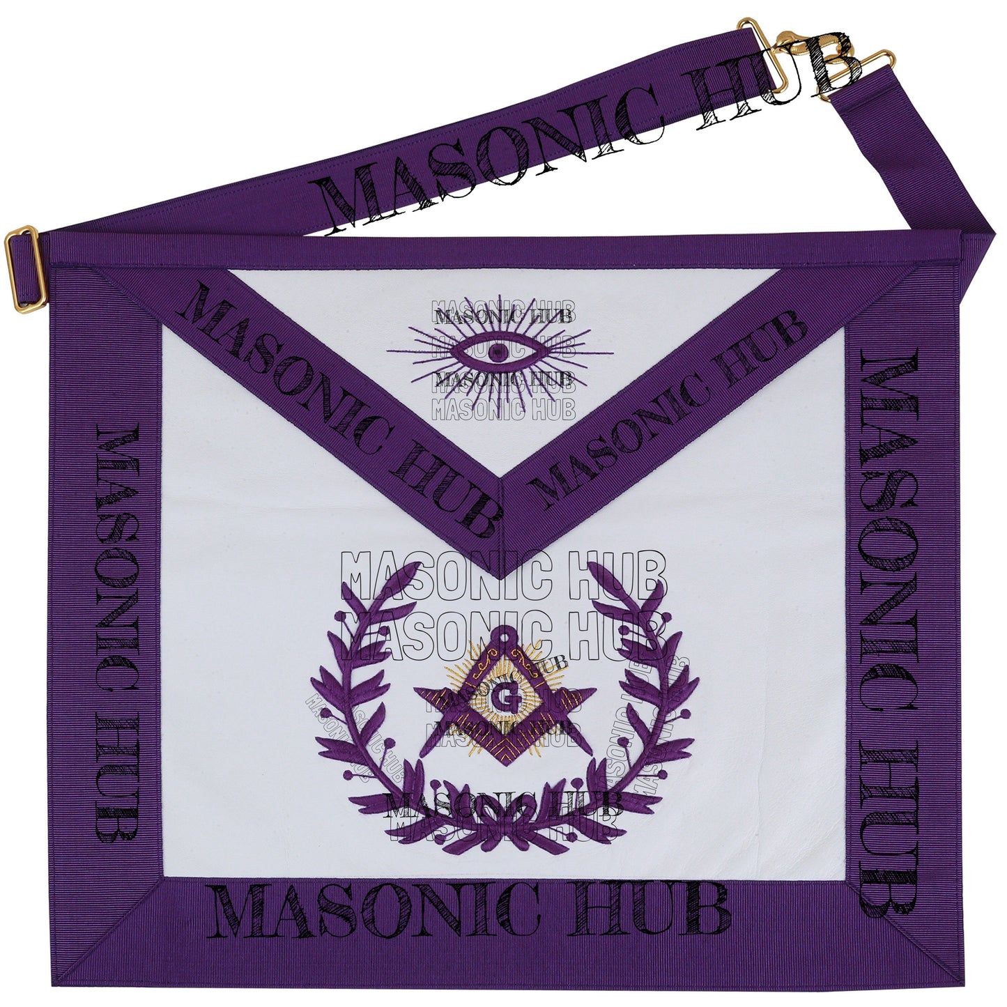 Master Mason Lambskin Apron with G Logo, Radiant Sunburst, and Laurel Wreath