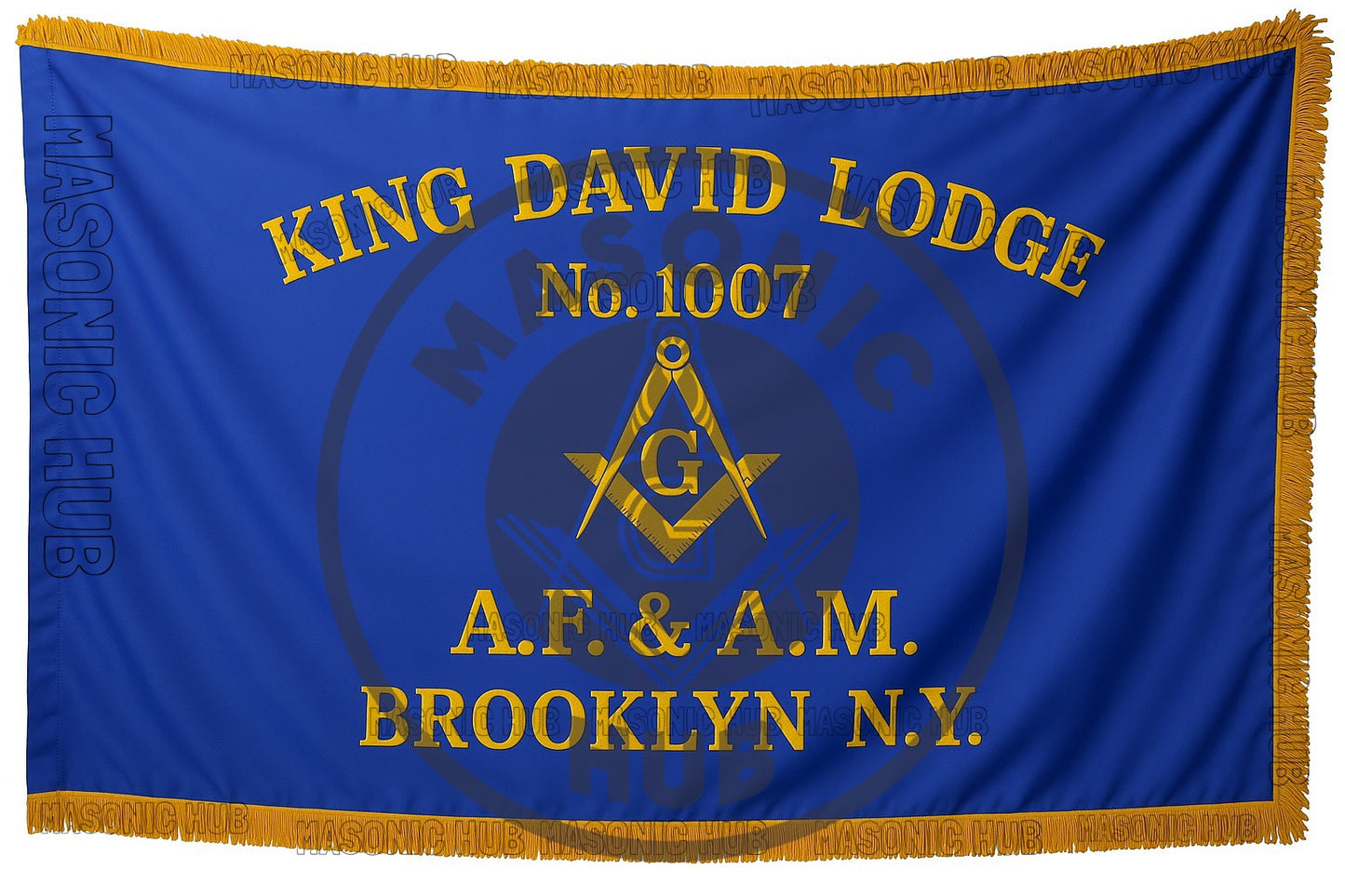 Custom Masonic Master Mason Blue Lodge Machine Embroidery Flag with Gold Fringe – Personalized Freemason Regalia Decor