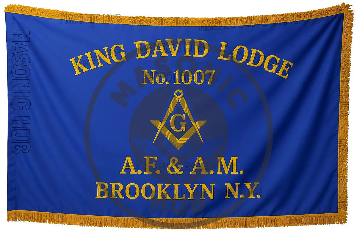 Custom Masonic Master Mason Blue Lodge Machine Embroidery Flag with Gold Fringe – Personalized Freemason Regalia Decor Masonic Hub