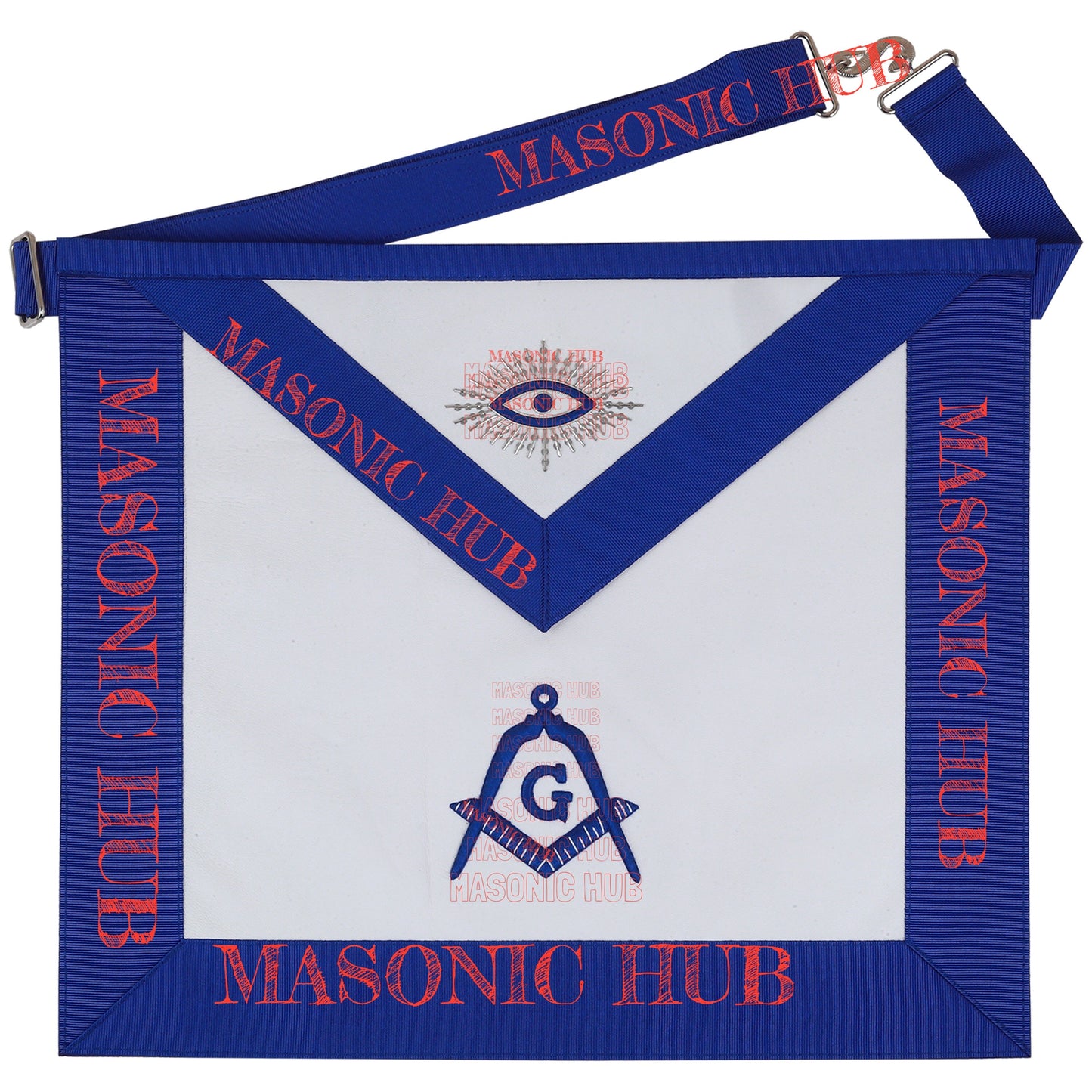 Master Mason Apron with Sequined All-Seeing Eye Emblem – Blue & White Masonic