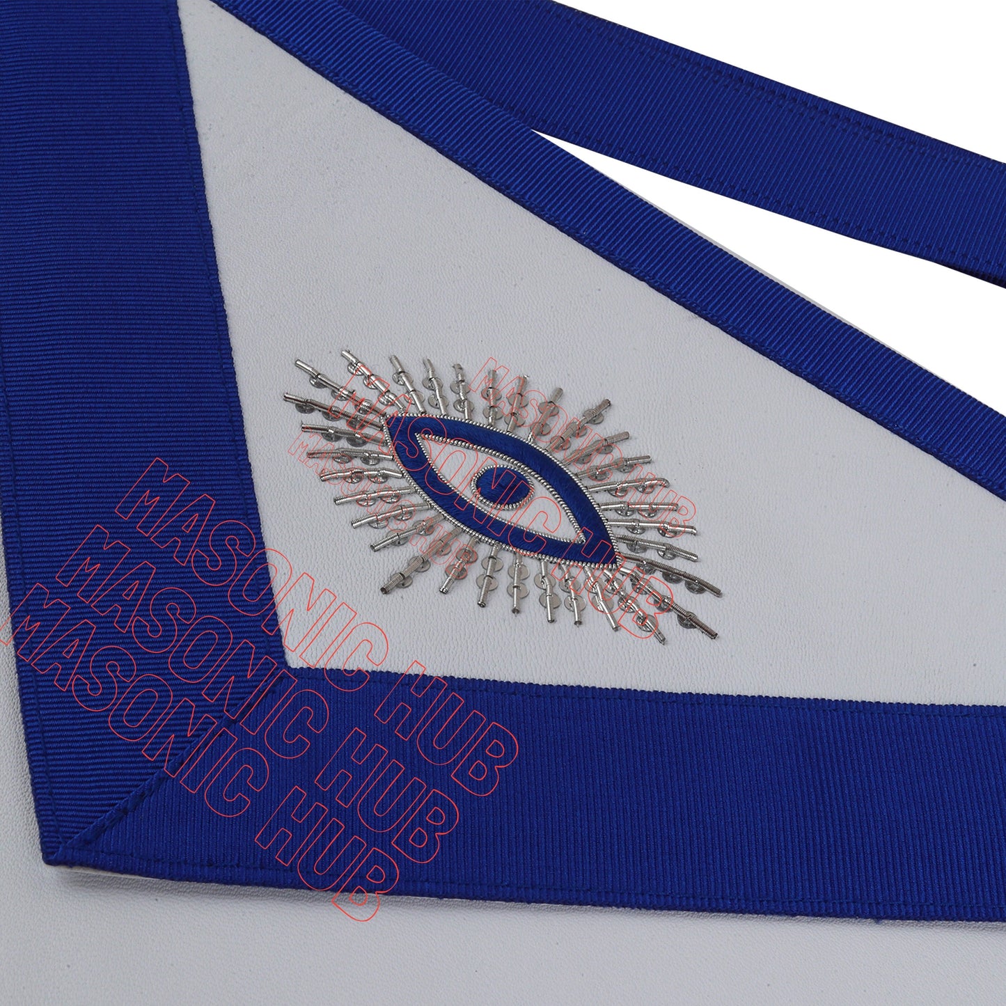 Master Mason Apron with Sequined All-Seeing Eye Emblem – Blue & White Masonic