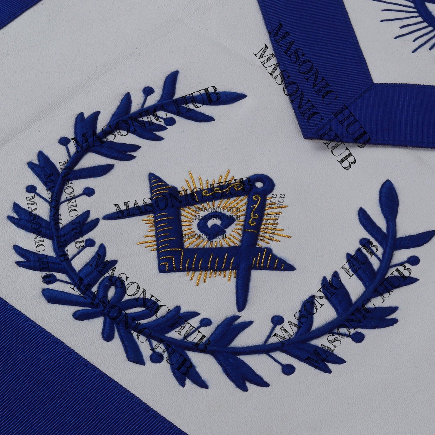 Masonic Master Mason Lambskin Apron with G Logo, Radiant Sunburst, and Laurel Wreath