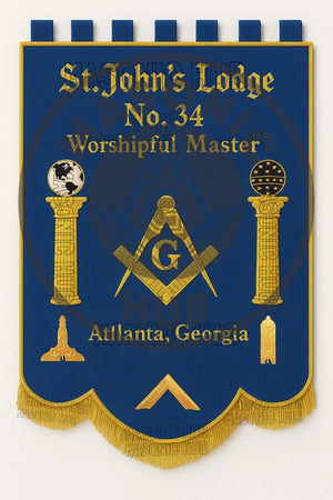Custom Masonic Blue Lodge Banner – Master Mason Embroidered Regalia with Pillars & Compass Square Symbol Masonic Hub