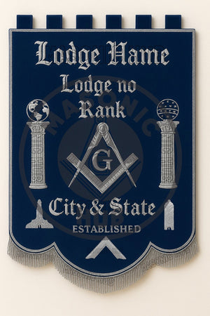 Custom Masonic Blue Lodge Banner – Master Mason Embroidered Regalia with Pillars & Compass Square Symbol Masonic Hub