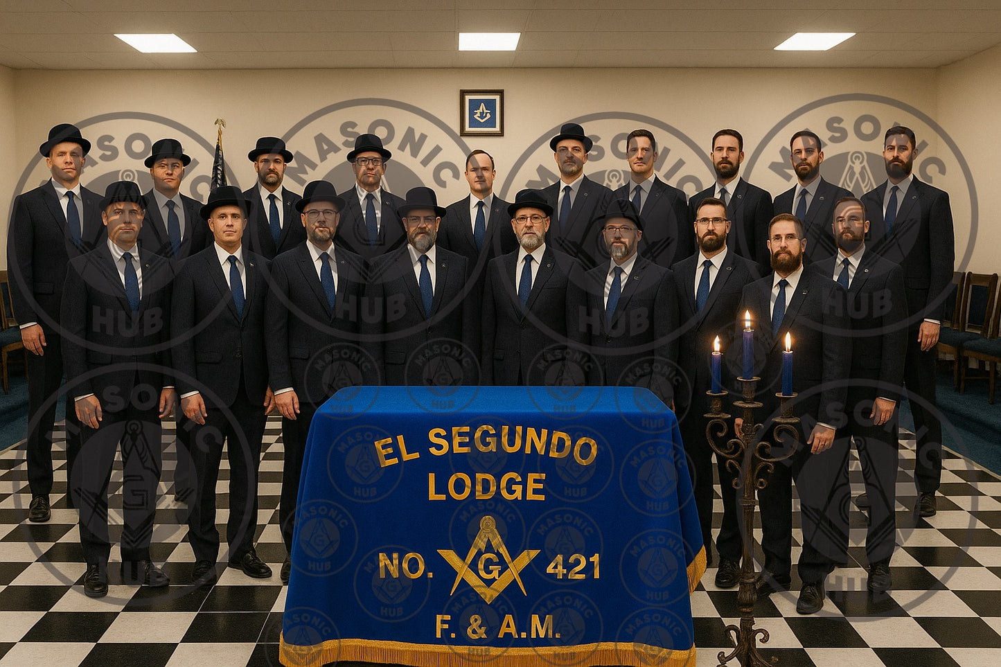 Custom Personalized Masonic Altar Cover – Blue Velvet with Embroidered Square Compass F. & A.M. Gold Fringe(For your any Customize Banner Please Contact us)
