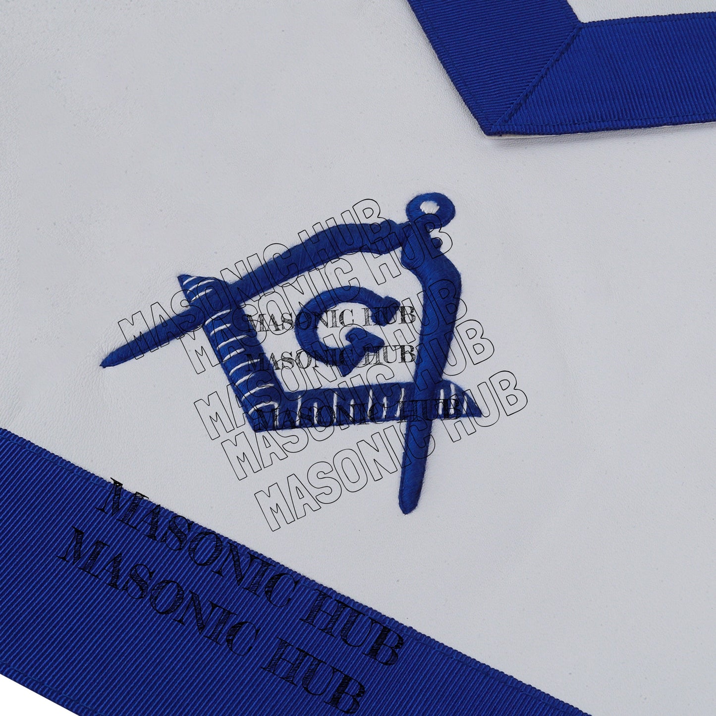 Master Mason Lambskin Apron with All-Seeing Eye Emblem – Blue & White Masonic