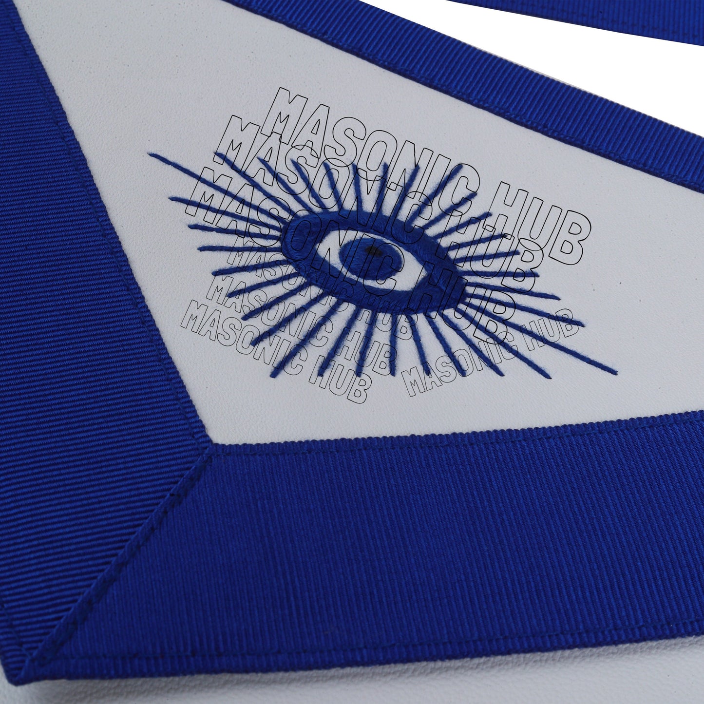 Master Mason Lambskin Apron with All-Seeing Eye Emblem – Blue & White Masonic