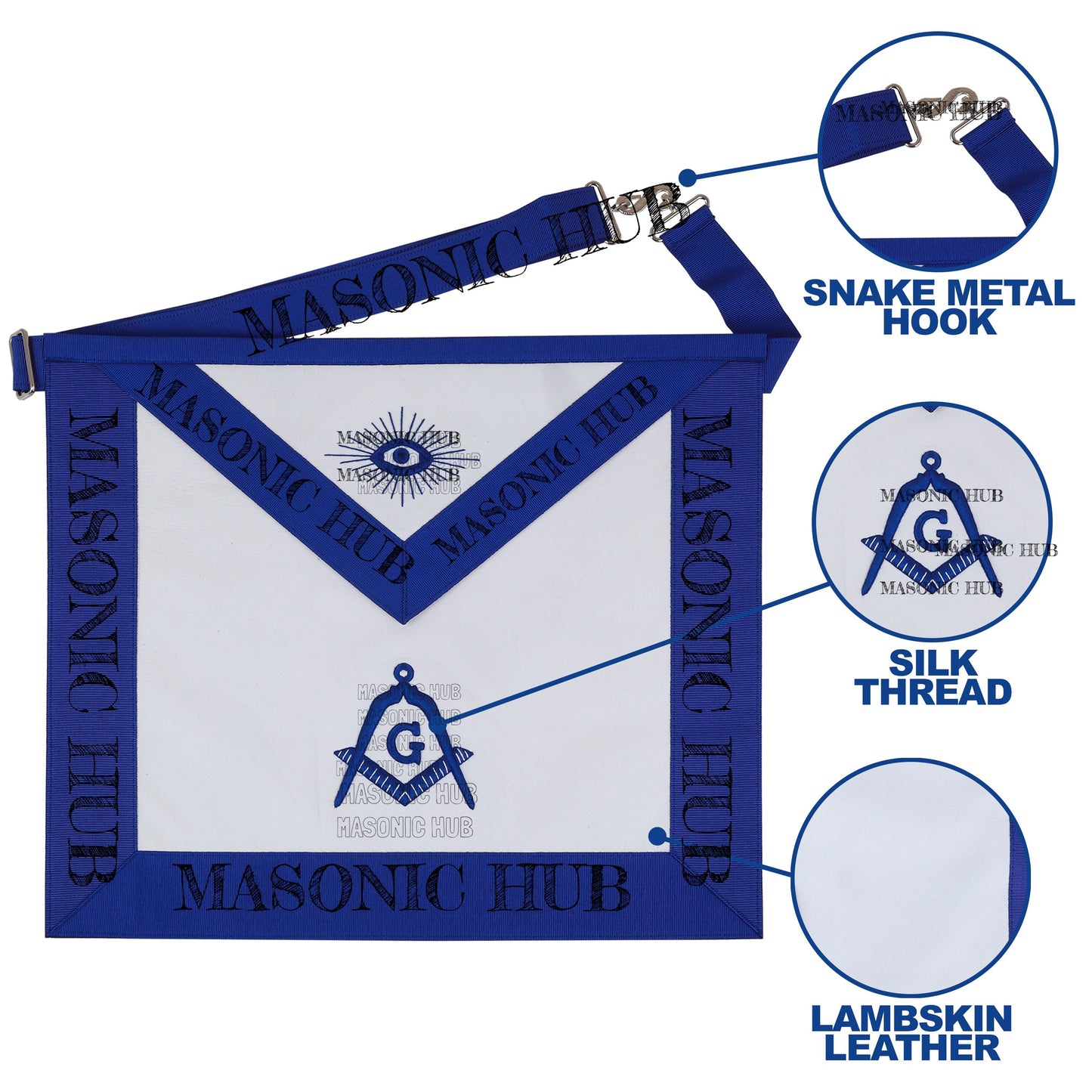 Master Mason Lambskin Apron with All-Seeing Eye Emblem – Blue & White Masonic