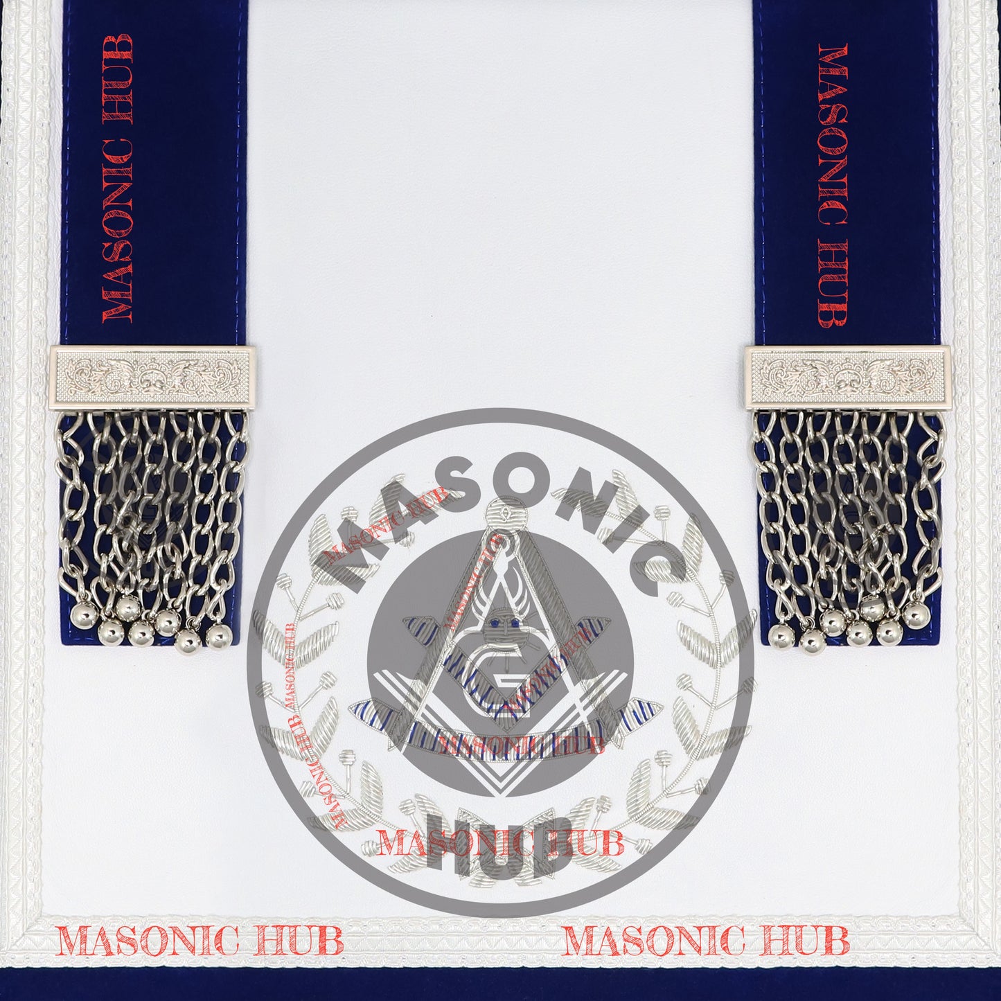 Freemason Royal Blue Velvet Masonic Past Master Apron with Silver Bullion Embroidery