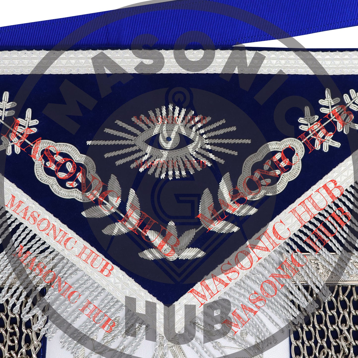 Freemason Royal Blue Velvet Masonic Past Master Apron with Silver Bullion Embroidery