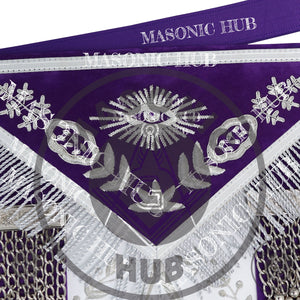 Royal Purple Masonic Past Master Apron with Silver Bullion Embroidery All-Seeing Eye Motif – Velvet Trim & Fringe Masonic Hub