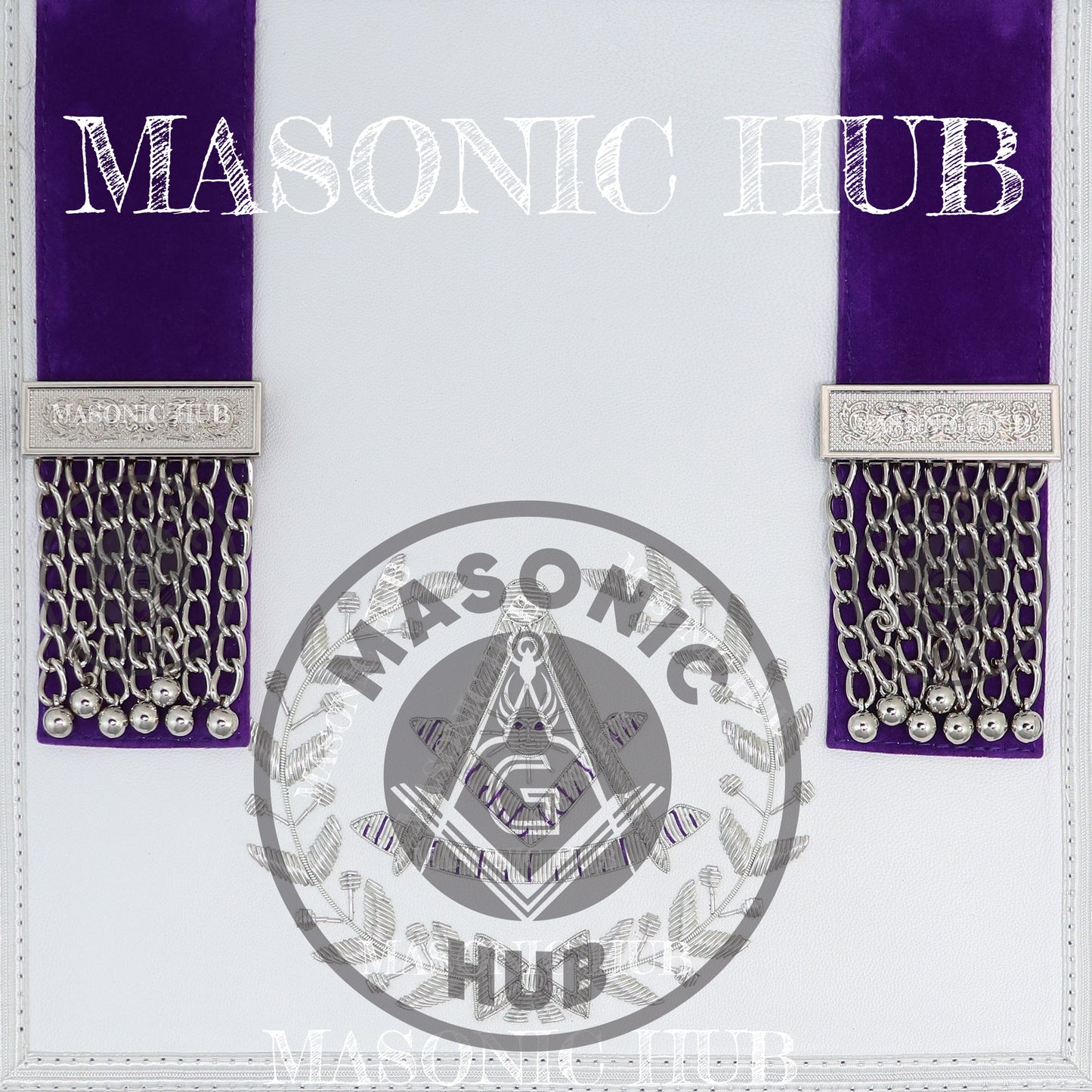 Royal Purple Masonic Past Master Apron with Silver Bullion Embroidery All-Seeing Eye Motif – Velvet Trim & Fringe