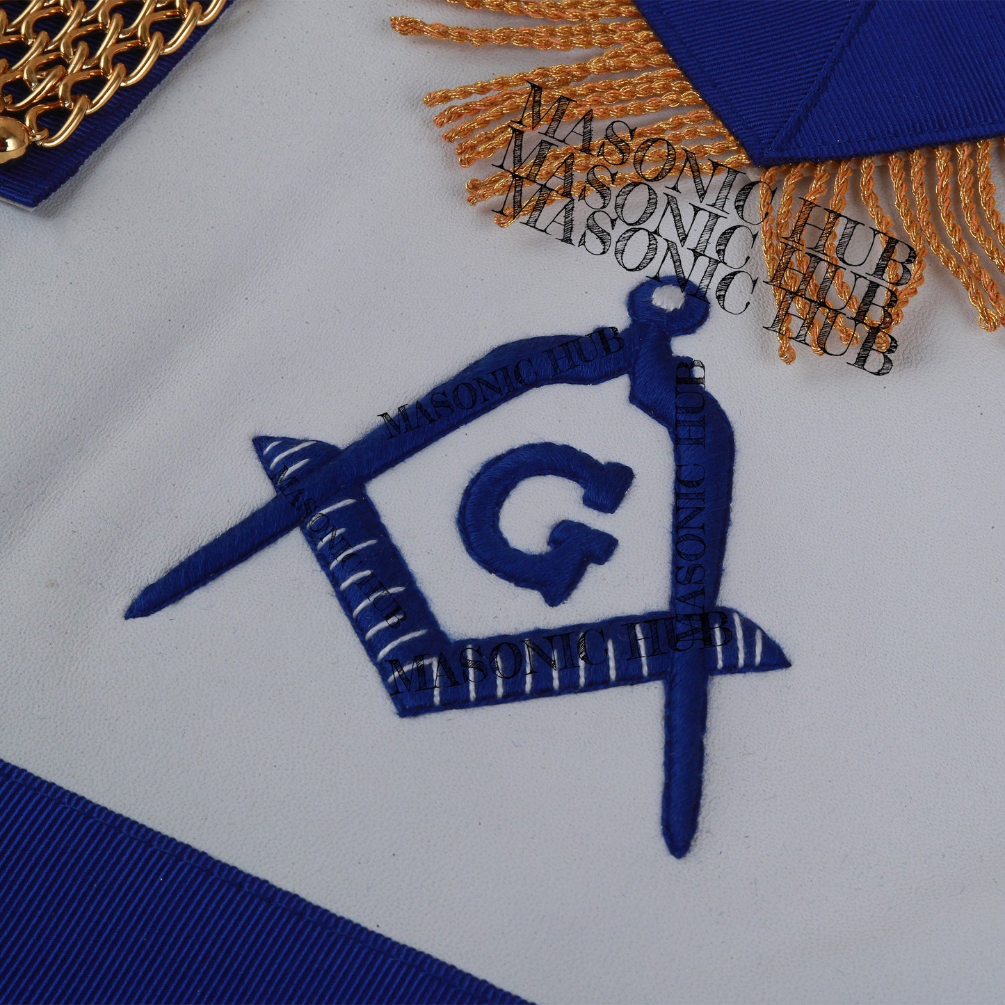 Masonic Master Mason Lambskin Apron with All-Seeing Eye Emblem Gold Mylar Fringe