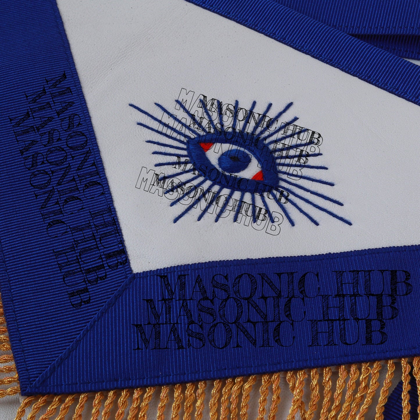 Masonic Master Mason Lambskin Apron with All-Seeing Eye Emblem Gold Mylar Fringe