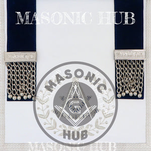 Masonic Past Master Apron – Hand-Embroidered Lambskin & Navy Blue Velvet with Silver Bullion Trim Masonic Hub