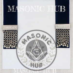 Masonic Past Master Apron – Hand-Embroidered Lambskin & Navy Blue Velvet with Silver Bullion Trim Masonic Hub