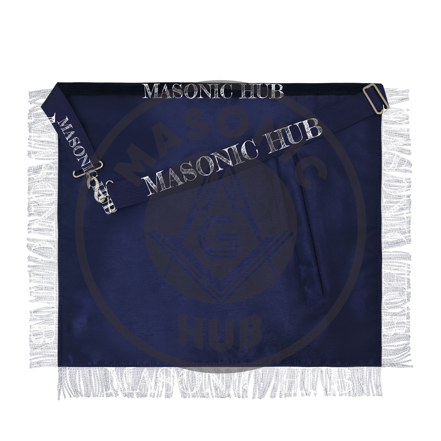 Masonic Past Master Apron – Hand-Embroidered Lambskin & Navy Blue Velvet with Silver Bullion Trim