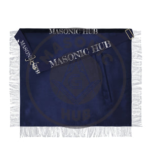 Masonic Past Master Apron – Hand-Embroidered Lambskin & Navy Blue Velvet with Silver Bullion Trim Masonic Hub